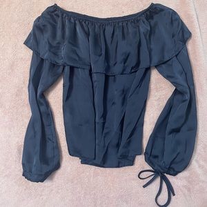 Gorgeous deep blue long sleeve shirt. Meant to be worn off the shoulders.